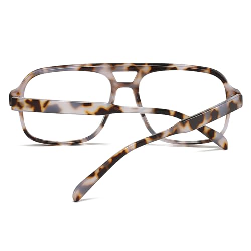 Image of Mirkcittle Retro Square Aviator Blue Light Blocking Glasses for Women Men Oversized Pilot Eyeglasses Fake Nerd Frame