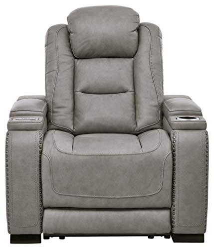 Signature Design By Ashley The Man-Den Leather Power Recliner With Adjustable Headrest & Wireless Charging, Gray #TOP5