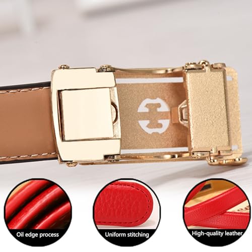 Women's Belt Ratchet, 2.4CM Fashion Adjustable Thin Belt with Hollow Pattern Square Alloy Automatic Buckle3