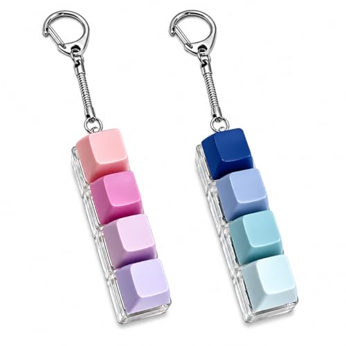 Image of Keyboard Fidget Toy, Four Key Mechanical Style Keychain with Snake Chain, Stress Relief Gadget for Office Workers and Students, Portable Anxiety Relief Tool for Commuting and Gaming