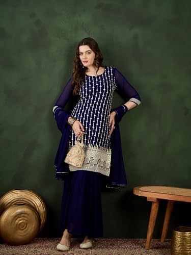 Image of SheWill Kurta Set for Women - Maroon Velvet Zari Sequence Cording Embroidered Kurta with Pant and Cutwork Organza Dupatta