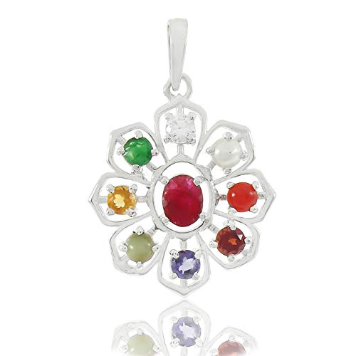 Colgante de piedras preciosas Navratna unisex en plata de ley 925 multi stone multicolor 4