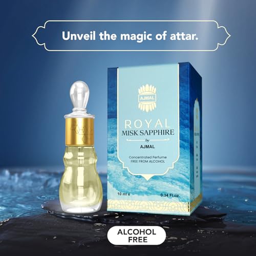 Ajmal Royal Misk Sapphire Attar | Musky Fragrance| Men and Women Non-Alcoholic| Long Lasting Attar for Men and Women - 10 ML