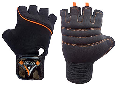 VICTORY Gym Gloves for Men & Women, Synthetic Weight Lifting Gloves for Gym Workout, Training and Exercise with Pullers, Sport Glove, Fitness Gloves, Hand Gloves - Free Size, Orange