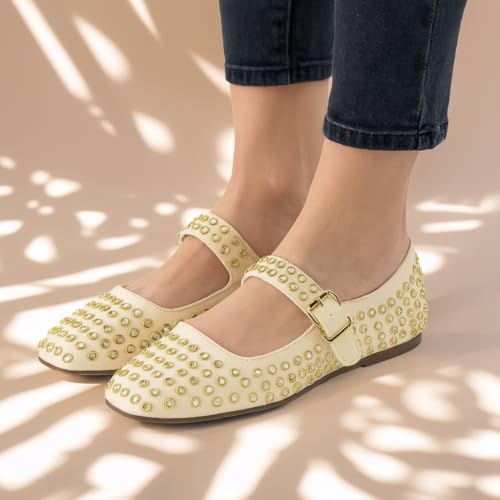 CUSHIONAIRE Princess Women’s Bling Studded Mary Jane Flats – Elegant Buckle Strap Shoes with Memory Foam4