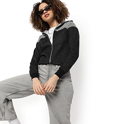 Image of PINACOLADA Women's Colorblock Sweatshirt with Ribbed Hem for Casual Wear | Low-High Neck | Long Sleeve | Button Closure | Cotton Sweatshirt Crafted with Comfort Fit for Everyday Wear