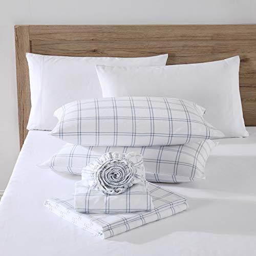 Image of Eddie Bauer - Flannel Sheets Queen Size, Anti-Pilling & Wrinkle Resistant Cotton, Touchably Soft for All-Season Comfort - Bed Sheets with Matching Pillowcases & Fitted Sheet (Westridge Plaid Blue)