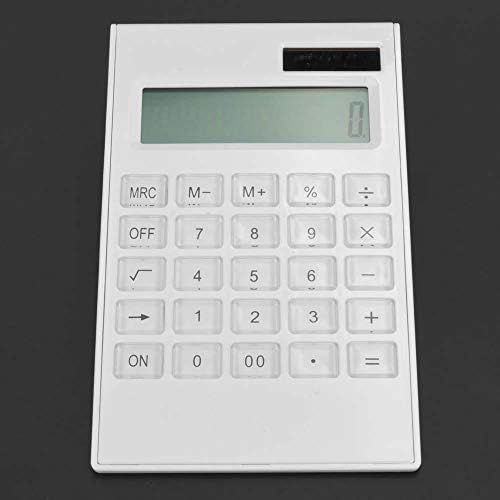 Calculator, 12 Digits White Crystal Calculator Solar and Battery Dual Powered Desktop Calculator for Students Office (Battery Not Included)