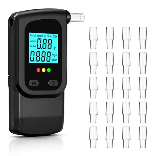 ACALEPH Breathalyzer Alcohol Tester with 20 Mouthpieces, Portable BAC Tester for Home, Car & Travel, Personal Alcohol Level Check Before Driving, LCD Display