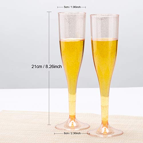 Lomofi Premium Plastic Champagne Flutes Disposable - 5.5 Oz 30 Pack | Rose Gold Glitter Cups Plastic Champagne Glasses For Wedding , Party Toasting, Cocktail Cups #TOP1