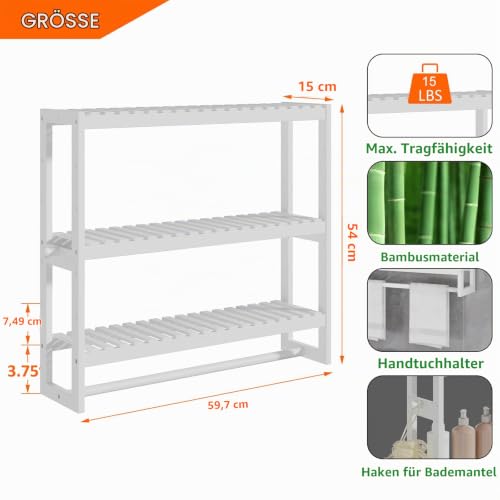 RRX Badezimmer Regal Storage Organizer,3-Tier verstellbare Schicht (Weiß) – Ansicht 3