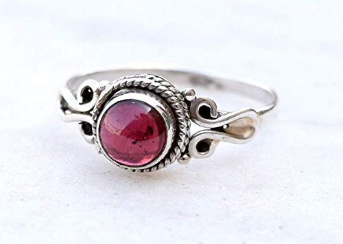 Garnet Stone Ring, Handmade 925 Sterling Silver Rings For Women Girls, Natural Gemstone Ring Us Size 9 Solitaire Ring, Round Stone Ring, Minimalist Birthstone Gift Jewelry For Her #TOP4