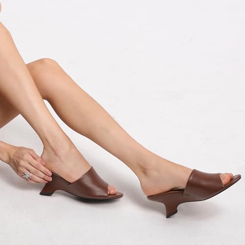 NUMALEO Women's Comfortable Low Kitten Heels Sandals, Slip-On Open Peep Toe Wedge Slide Mules, Summer Dress Shoes for Party, Homecoming, Daily Wear3