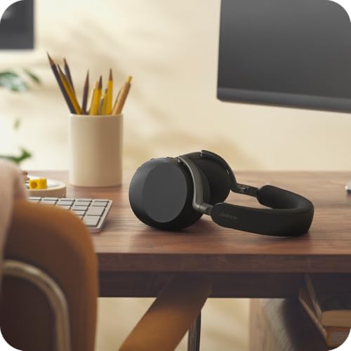Image of Jabra Evolve3 85 Over-Ear Wireless Bluetooth Headset with Mic and Wireless Charging Stand for Work, USB-A, AI Voice Call Technology, Adaptive ANC, 25-Hour Battery, Works with Meeting Apps, Black