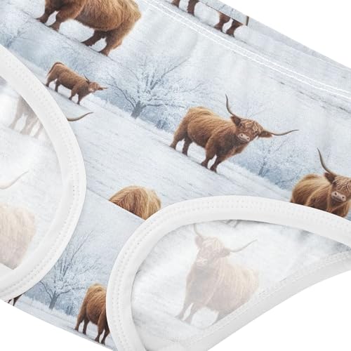 Winter Highland Cows Snow Panties Little Girl Toddler Underwear Floral Cotton Animals Briefs Girls Undies 2t4