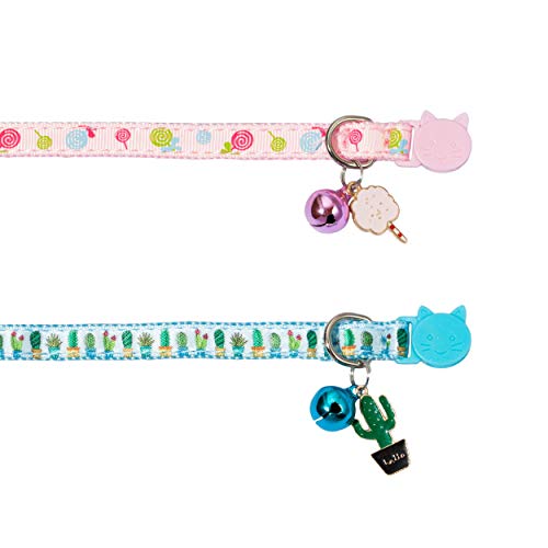 BANMODER Cat Collar Breakaway with Bell,2 Pack Safety Adjustable Cat Collars Set,Candy & Cactus - Image 6