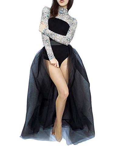 Women's Tulle Skirt Floor Length Wedding Prom Dress Overskirt 4 Layers (One Size, Black)