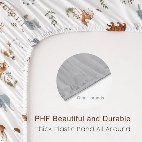 Image of PHF Soft Mini Crib Sheet Set, 2 Pack Silky Comfy Pack N Play Sheets for Boys Girls, Universal Fit for Pack N Play, Playard and Mini Crib Mattresses, Woodland