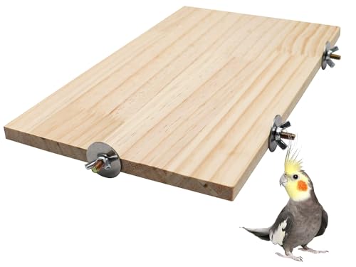 Dnoifne - Plateforme Large pour Oiseaux de 40 x 26 cm, Perchoir en Bois Naturel pour Animaux de Compagnie, Accessoire de Cage pour Perruches, Cockatiels, Rats, Hamsters, Cochons d'Inde