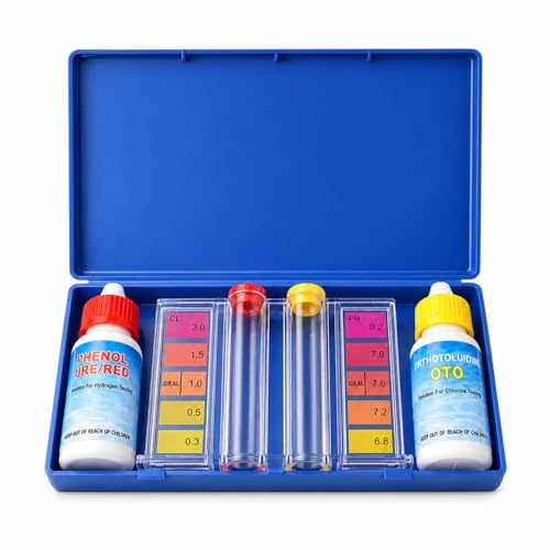 TIENDA EURASIA – Kit Test para Piscinas con Estuche | Medidor de Cloro y pH | Analizador de Agua Manual | Control Rápido y Preciso | Pack 6 Piezas | Accesorio Esencial para Mantenimiento de Piscinas