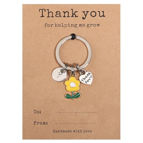 Image of GINAZL Teacher Appreciation Gifts in Bulk Flower Intial Keychain Teacher personalized gifts