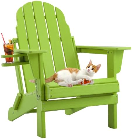 RICHRYCE Folding Adirondack Chair Outdoor, HDPE Poly Lumber Weather Resistant Patio Chairs, Patio Chair Lawn Chair Outdoor Adirondack Chairs for Garden, Deck, Backyard, Lawn Furniture (Green)