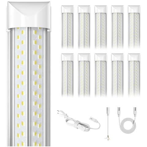 ELEKICO 8FT LED Shop Light, Super Bright 100W Shop Lights, 15000LM 5000K 8 Foot Led Lights, Linkable 96" LED Shop Lights Lighting for Garage with Plug, V Shape T8 8' Led Light Fixtures 10 Pack Cover