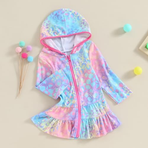 Image of Nicoxijia Kids Toddler Little Girl Swim Cover Up Terry Zip-Up Hooded Beach Bathing Suit Swimsuit Wraps Zipper Coverup Dress