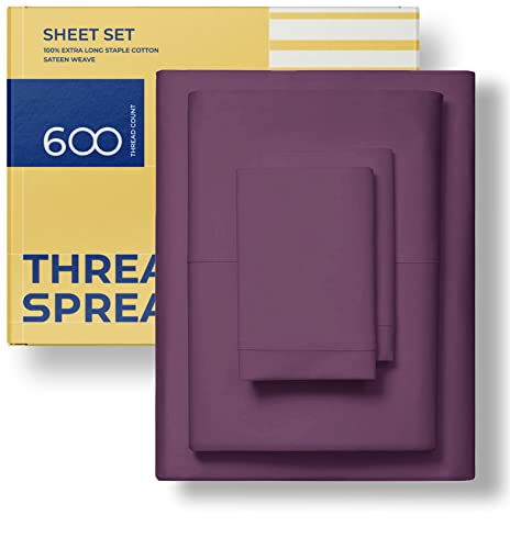 Thread Spread Twin Sheet Set - 3 Piece Set Egyptian Cotton Quality Sheets And Pillow Cases - Hotel Luxury Bed Sheets For Kids & Adults In Plum Color - Deep Pocket - Soft Breathable & Cooling Sheets #TOP25