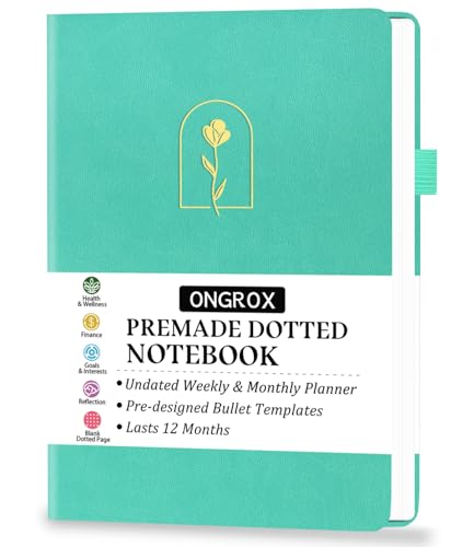 Carnet de notes style bullet journal non daté avec planificateur mensuel et pochoirs