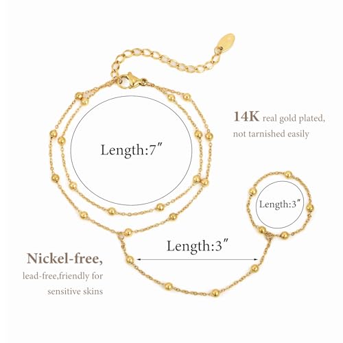 MPRAINBOW Gold Bracelets Jewelry for Women - 18K Gold Plated Hand Chain Ring Bracelet,Adjustable Dainty Chains Stainless Steel Non Tarnish Summer Trendy Gift,Christmas Birthday for Her Girlfriend 5