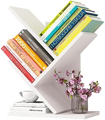 Lydia88 Tree Bookshelf，2-Layer Floor Standing Bookshelf，The Desktop Bookshelf Can Hold Books，Magazines, CDs and Photo Albums，Desktop Organizer，Office Storage Rack Real Wooden Bookshelf，White