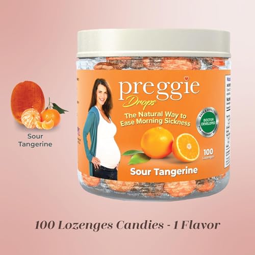 Image of Three Lollies Preggie Drops Pregnancy Nausea Relief Drops with Essential Oils, Morning Sickness and Queasy Stomach Support for Pregnant Women, Sour Tangerine, 100 Count