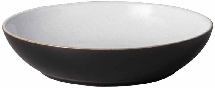 Denby - Elements Black Pasta Bowls Set of 4 - Dishwasher Microwave Safe Crockery 1050ml 22cm - Black, White Ceramic Stoneware Tableware - Chip & Crack Resistant