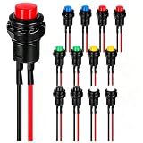 Gebildet 12pcs 12mm Pre Cableado Pulsador Momentaneo SPST ON/Off AC 250V/1.5A 125V/3A,Provisional Mini Botón para Trompeta de Coche,Timbre de Casa