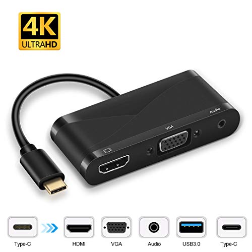 DEEPTOK USB C to HDMI VGA USB3.0 Hub Adapter, 5 in 1 USB