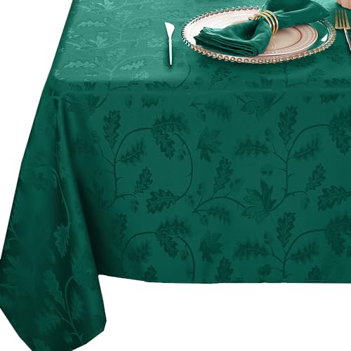 MATIRUG Green Christmas Tablecloth Rectangle 60x102,Wrinkle Free,Spillproof Xmas Jacquard Table Cloth for Winter New Year Holiday Dinner,Green