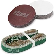 TPmax 12 Pack 1 x 30 Inch Zirconia Ceramic Sanding Belts Kit & 60 Pcs 5 Inch NO-Hole PSA Sanding Discs