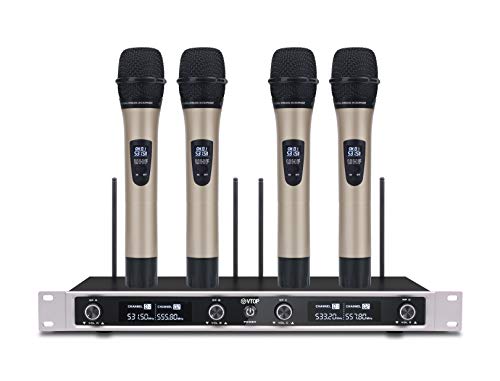 Holiday Deals ๐ VTOP UHF-400 UHF 4 Channel Wireless Microphone System with Four Metal Handheld Microphone for Party/Wedding/Church/Conference/Speech Holiday Deals ๐ VTOP UHF-400 UHF 4 Channel Wireless Microphone System with Four Metal Handheld Microphone for Party/Wedding/Church/Conference/Speech
