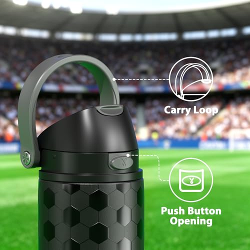Image of 24 oz Insulated Water Bottle for Sports: Meoky Stainless Steel Soccer Water Bottle with 2-in-1 Lid - Leak Proof, Cold for 24 Hours, Fits in Car Cup Holder, Soccer Gifts for Boys Girls, Arena Night