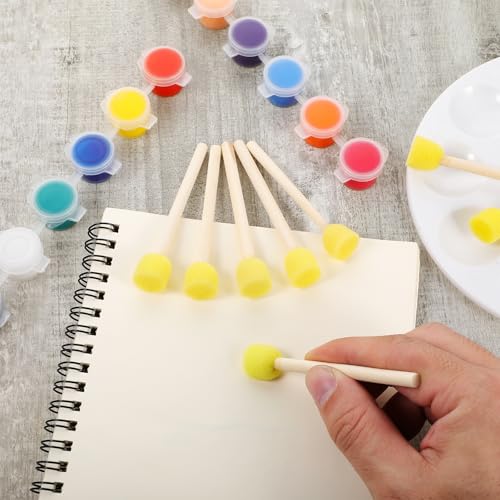 Miniatura 6 de Nogeqi 40 Pinceles Redondos De Esponja Para Niños, Esponjas Redondas, Pinceles De Esponja Para Pintar, Pinceles De Espuma Para Pintura Acrílica, Mango De Madera Para Manualidades, Garabatos Infantiles