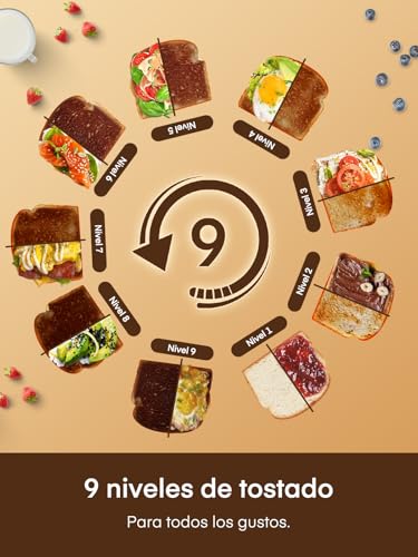Miniatura 3 de Tostadora, 2 Ranuras Largas Y Anchas, 9 Niveles De Dorado Posiciones Tostado, Con Control De Pantalla Táctil Soporte Para Panecillos Y Bandeja Recogemigas,Cancelación Descongelación Recalentamiento
