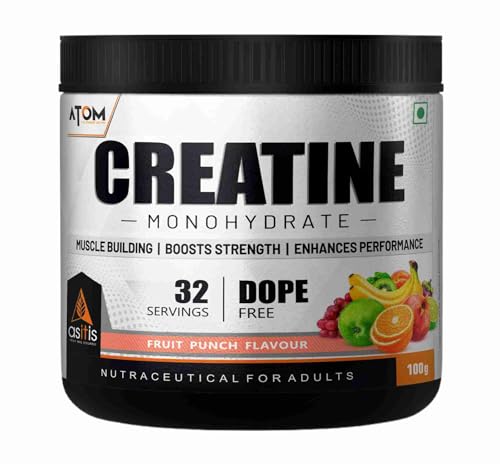Image of Asitis Nutrition Atom Creatine Monohydrate Powder 100 grams - 32 Servings, Fruit Punch, Dope Free, Enhances Performance, Promotes Muscle Gains