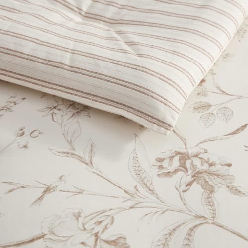 Image of Laura Ashley - Reversible Cotton King Comforter Set with Sham & Pillows | 100% Cotton, Polyester Fill, Includes 2 Shams, 2 Euro Shams & 2 Throw Pillows, Reversible, Machine Washable