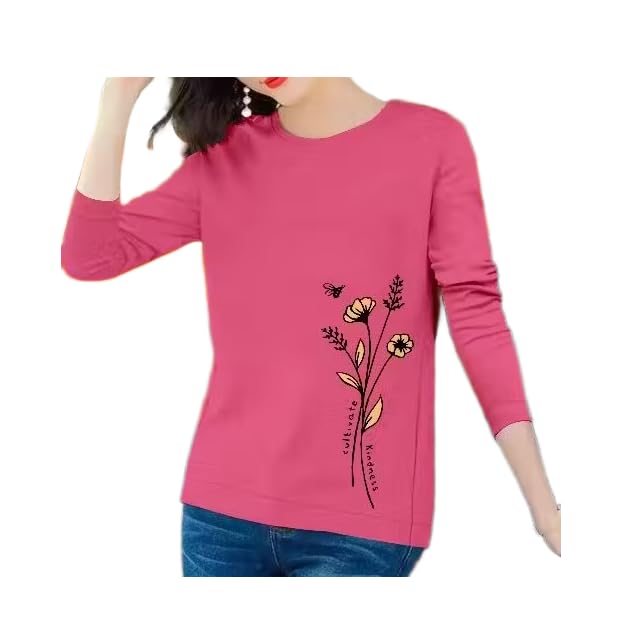 Anouk Women's Casual Print Sweatshirt, Long Sleeve Winter Wear (in, Alpha, XS, Pink) in pink