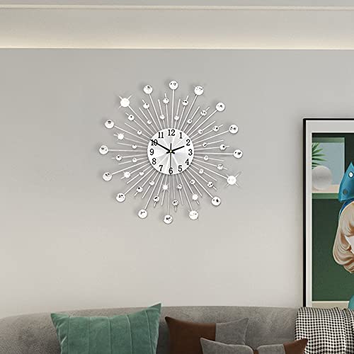 Large Wall Clock For Living Room Decor Modern Big Crystal Non-Ticking Quiet Wall Clocks Decorations For Kitchen Office, Silent Giant Clock Battery Operated Quartz Decorative Indoor Bedroom, Silver… #TOP5