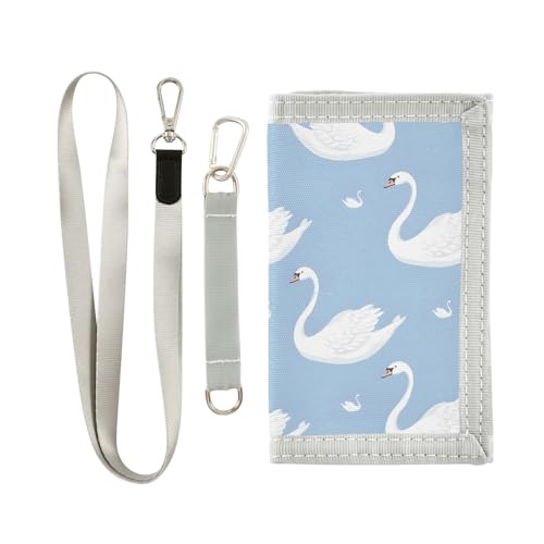ALAZA Kids Wallets for Boys Girls Toddler Trifold Wallet Children Small Swan Blue with Zipper Coin Pocket