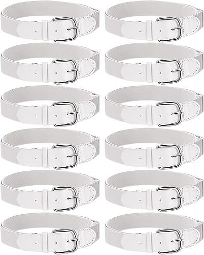 Hercicy 12 Pcs Baseball Belts Softball Belts Bulk for Adult and Youth Adjustable(Adult Size White)