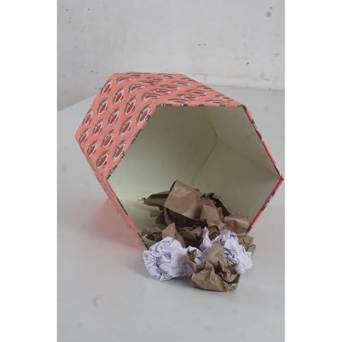 Image of Floral Hand Block Printed 3.3 Gallon Decorative Waste Basket - Eco-Friendly Cardboard Trash Can, Plastic-Free & Sustainable, Perfect for Christmas and Housewarming Gifts (1, FLOWAR RED)