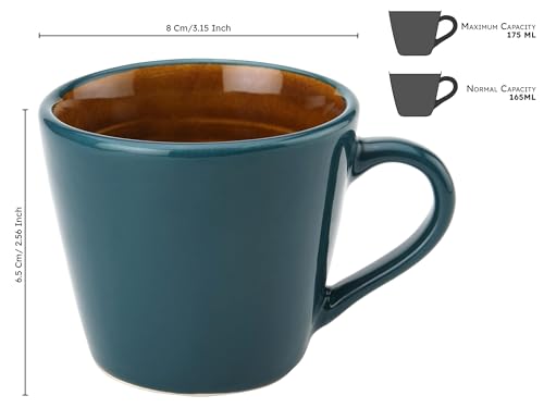 Image of Bodhi House Handcrafted Ceramic Tea Cup Set of 4 Pieces (175 Ml), Stoneware Coffee Mug, Microwave Safe Small Tea Cup, Glossy Finish, Ideal for Daily use, Casual Gatherings and Gifting, Cyan